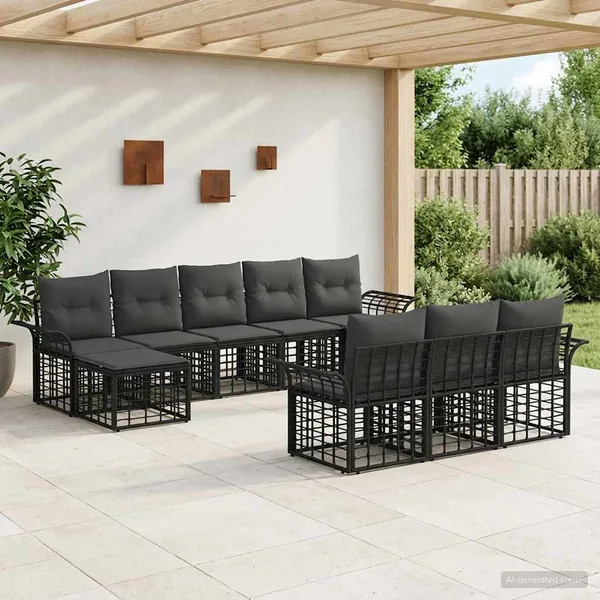 Ensemble de canapés d'extérieur 10 pcs Noir et Gris foncé
