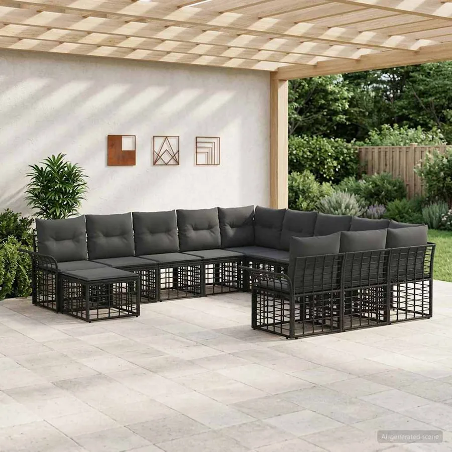 Ensemble de canapé de jardin 12 pcs Noir et Gris foncé