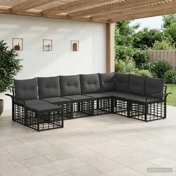 Ensemble de canapés d'extérieur 8 pcs Noir et Gris foncé