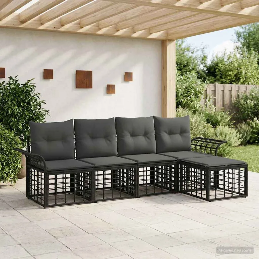 Ensemble de canapés d'extérieur 5 pcs Noir et Gris foncé
