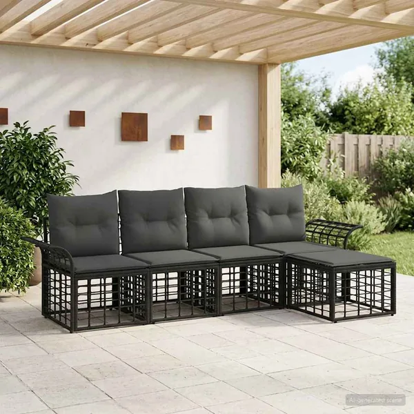 Ensemble de canapés d'extérieur 5 pcs Noir et Gris foncé