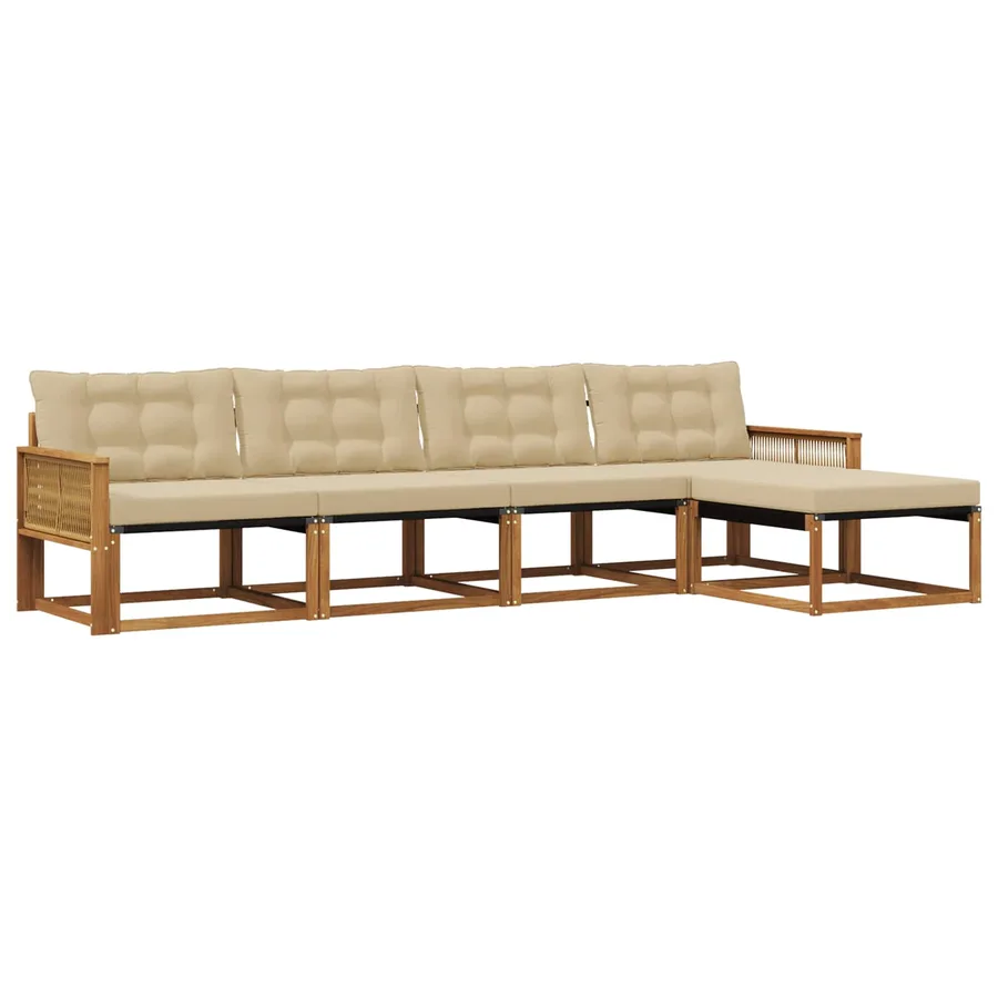 Ensemble de canapés d'extérieur 5 pcs Naturel et Beige - 2