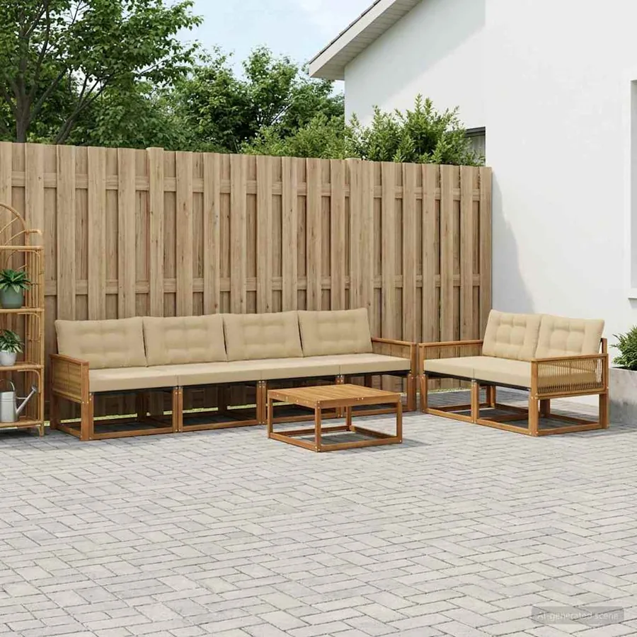 Ensemble de canapés d'extérieur 7 pcs Naturel et Beige