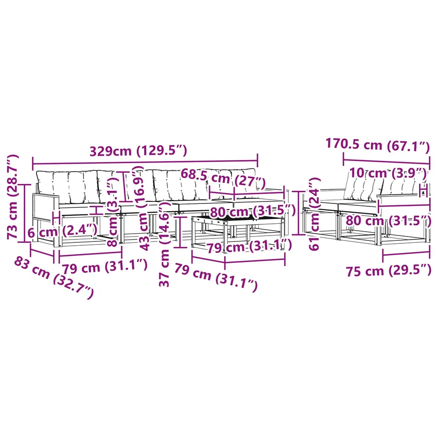 Ensemble de canapés d'extérieur 7 pcs Naturel et Beige - 8