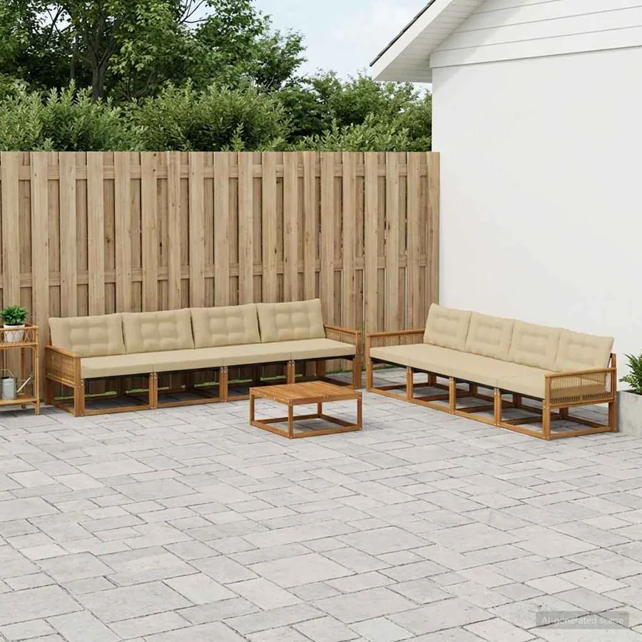 Ensemble de canapés d'extérieur 9 pcs Naturel et Beige