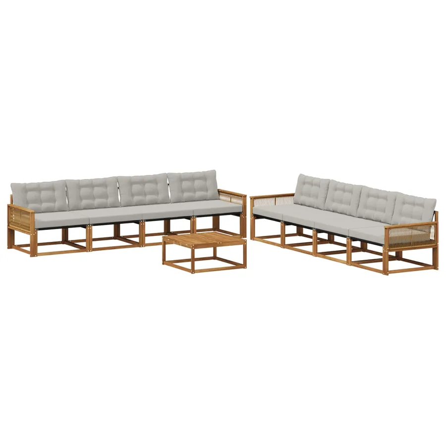 Ensemble de canapés d'extérieur 9 pcs Naturel et gris clair - 2