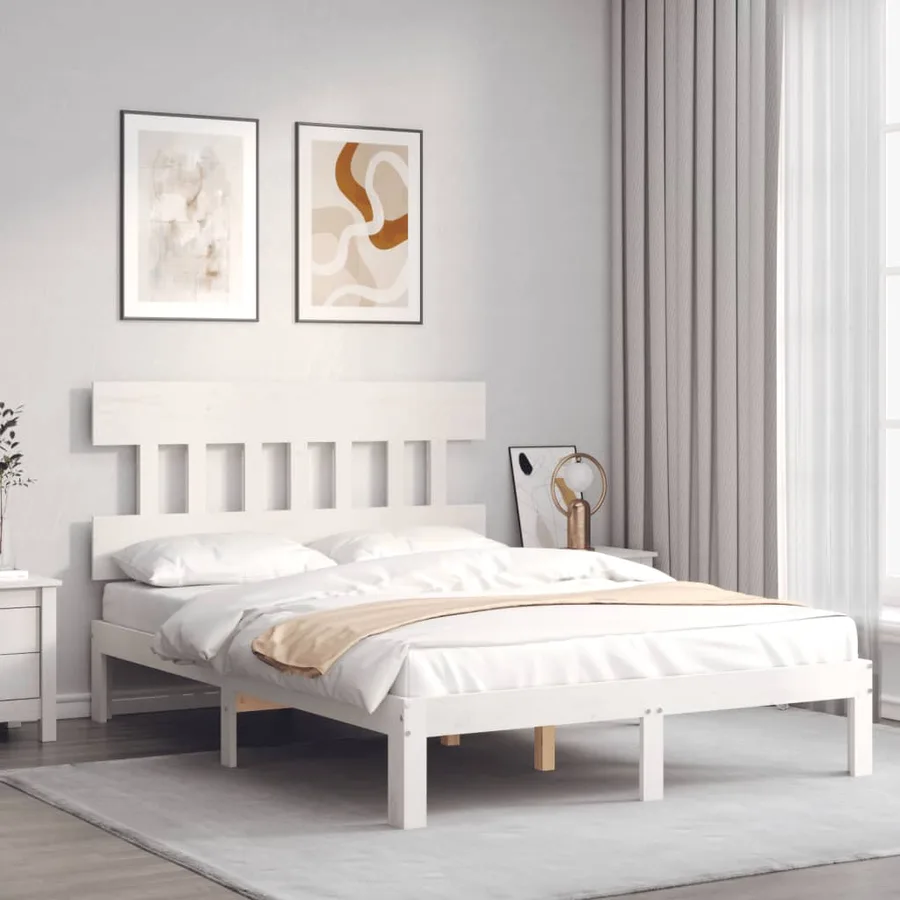 Cadre de lit sans matelas blanc 140x190 cm bois de pin massif - 3