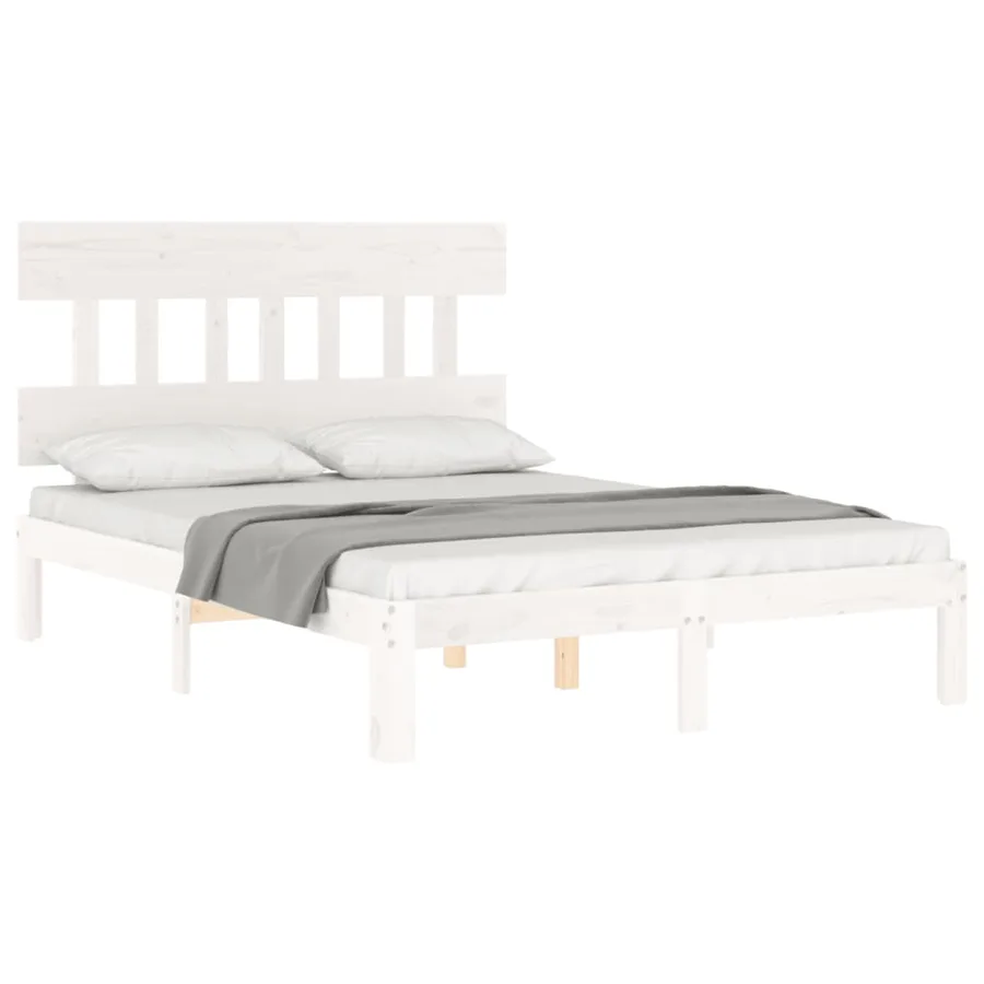 Cadre de lit sans matelas blanc 140x190 cm bois de pin massif - 4