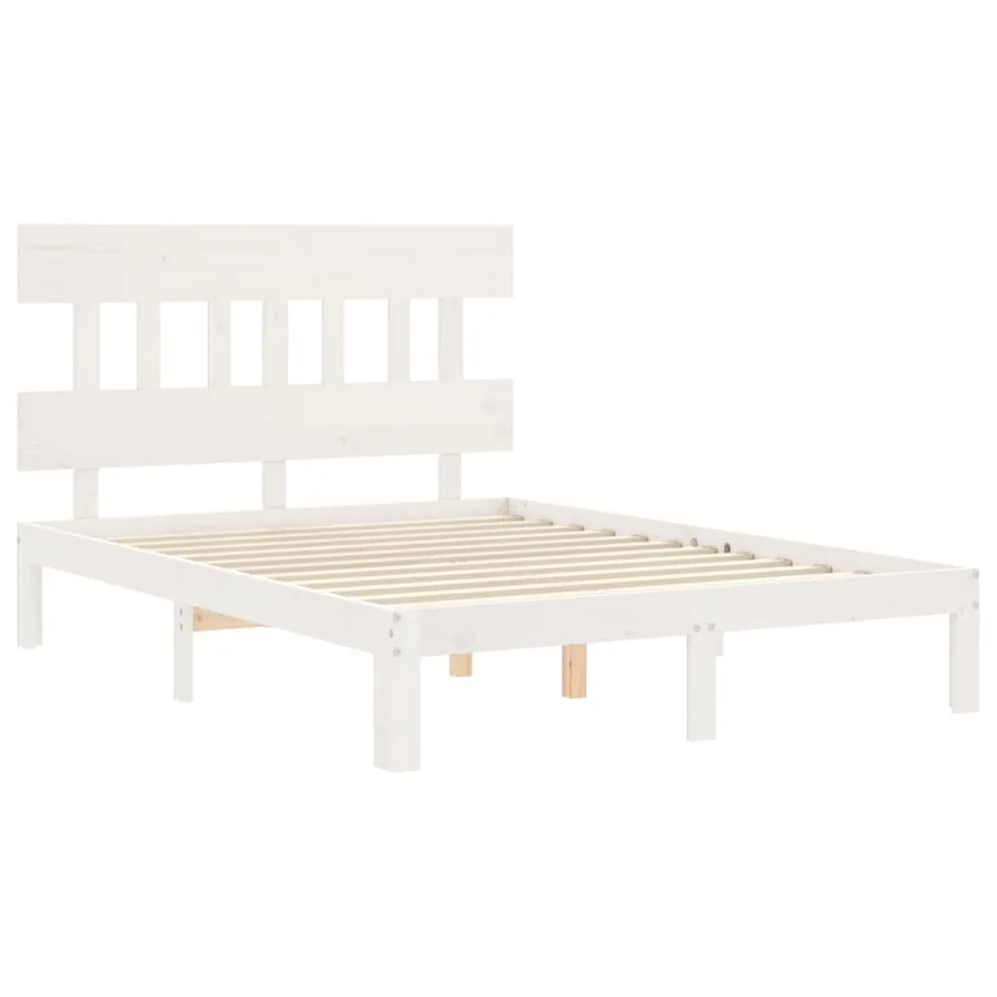 Cadre de lit sans matelas blanc 140x190 cm bois de pin massif - 5
