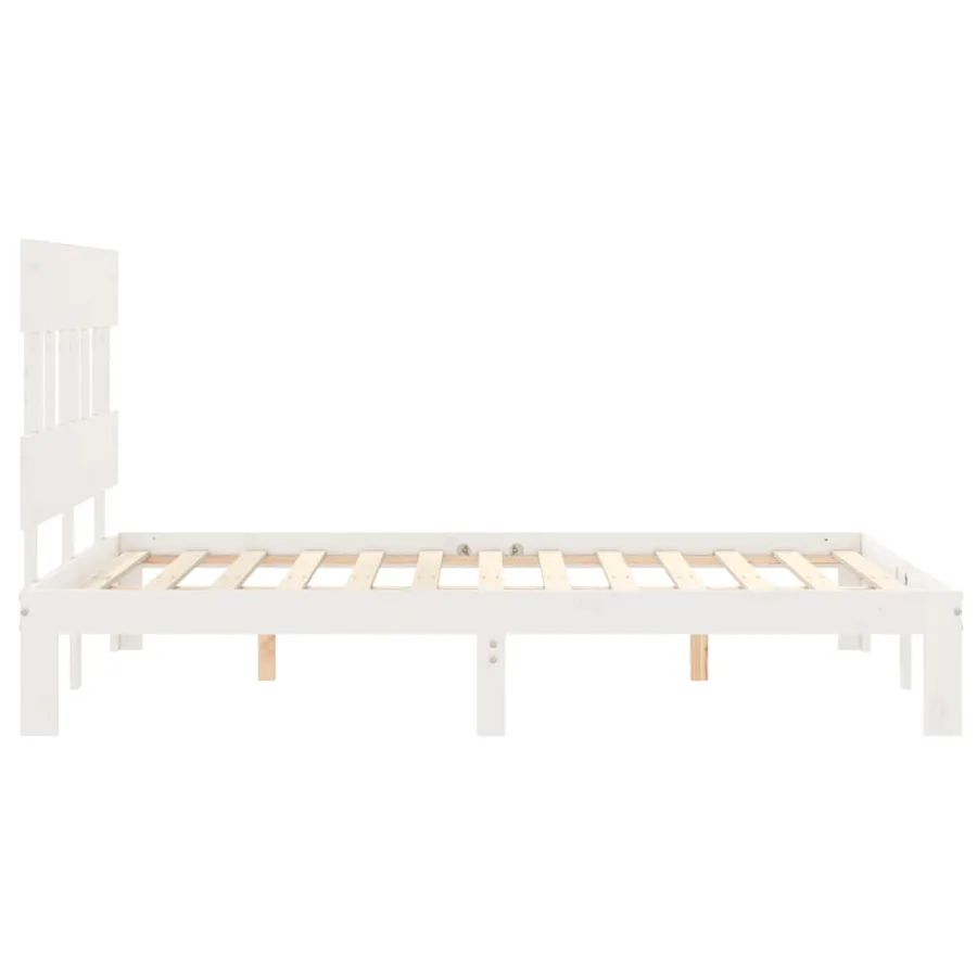 Cadre de lit sans matelas blanc 140x190 cm bois de pin massif - 7