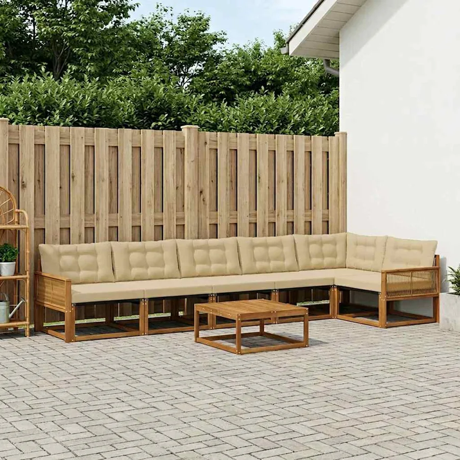 Ensemble de canapés d'extérieur 7 pcs Naturel et Beige