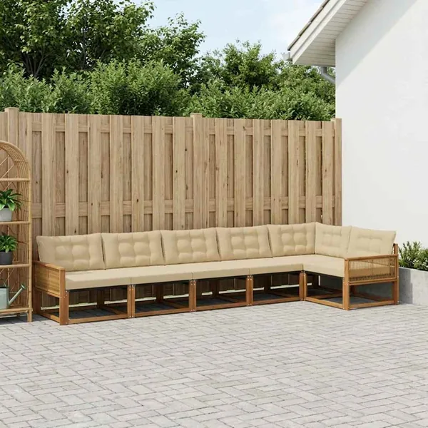 Ensemble de canapés d'extérieur 6 pcs Naturel et Beige