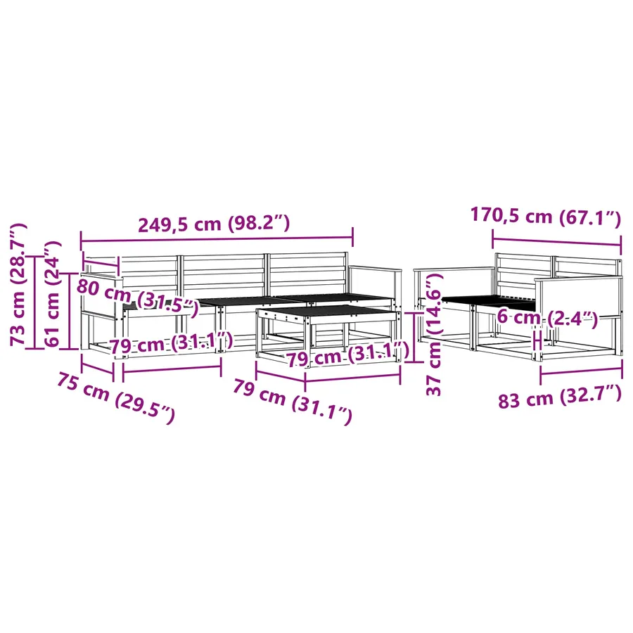 Ensemble de canapés d'extérieur 6 pcs Naturel - 8