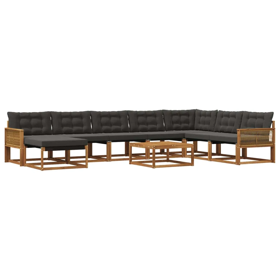 Ensemble de canapés d'extérieur 9 pcs Naturel et noir - 2