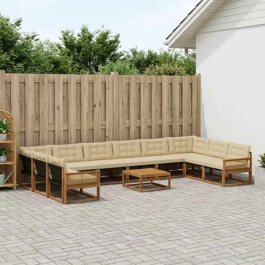 Ensemble de canapés d'extérieur 11 pcs Naturel et Beige