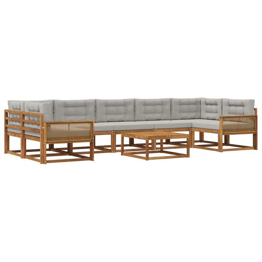 Ensemble de canapés d'extérieur 8 pcs Naturel et Gris clair - 2