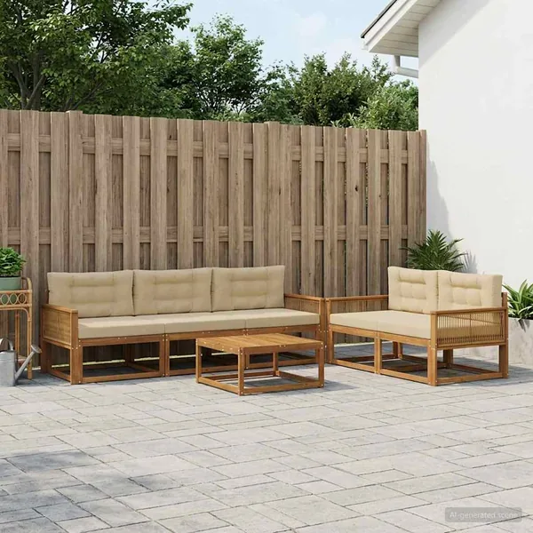 Ensemble de canapés d'extérieur 6 pcs Naturel et Beige