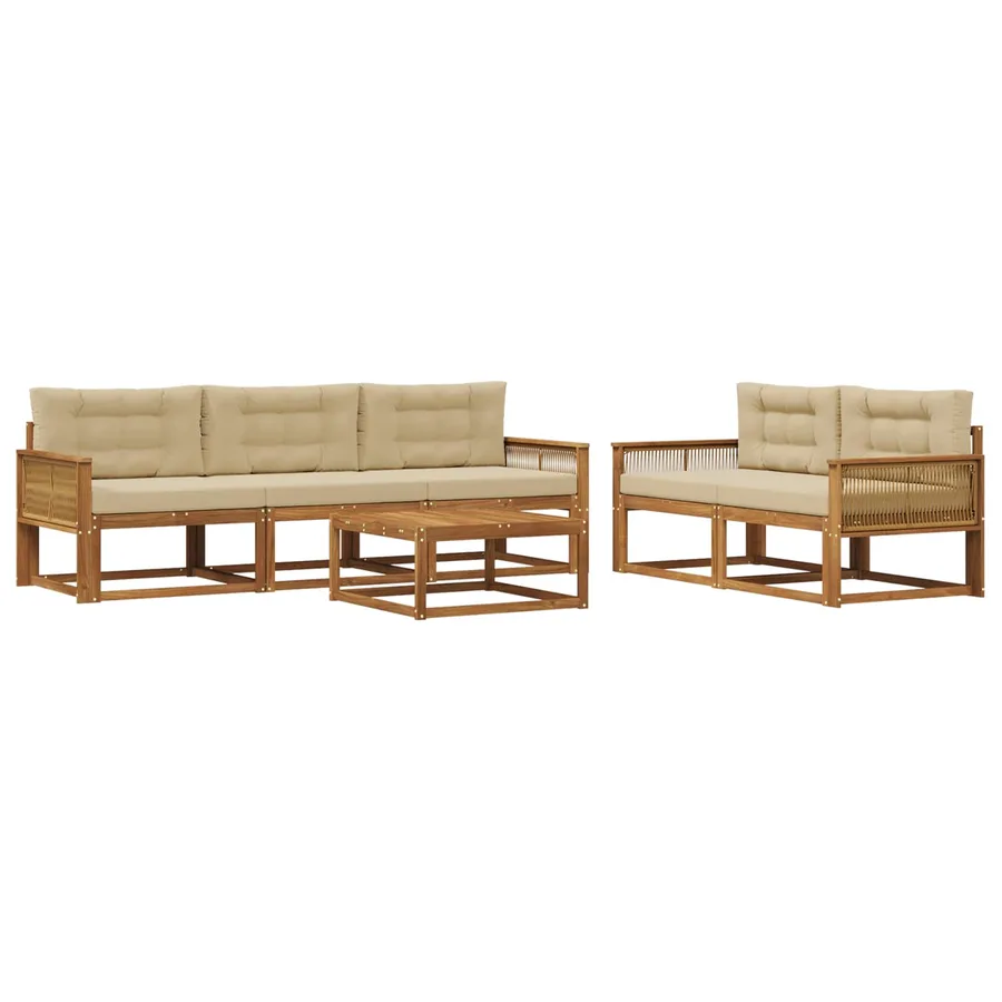 Ensemble de canapés d'extérieur 6 pcs Naturel et Beige - 2