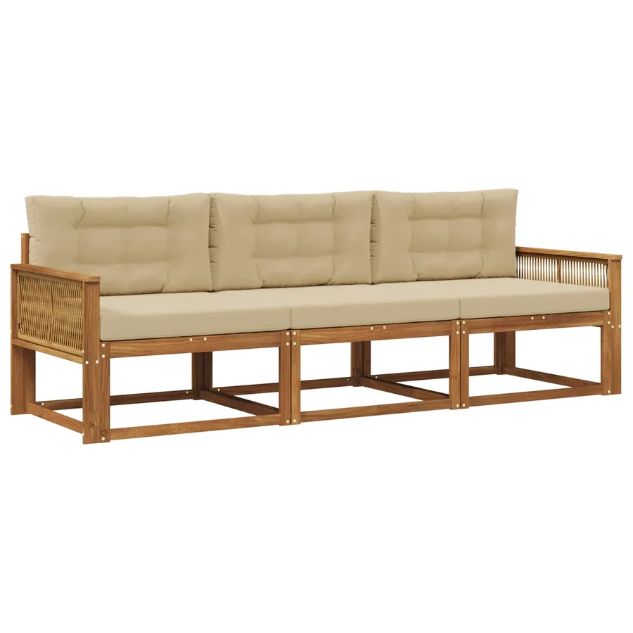 Ensemble de canapés d'extérieur 3 pcs Naturel et Beige - 2