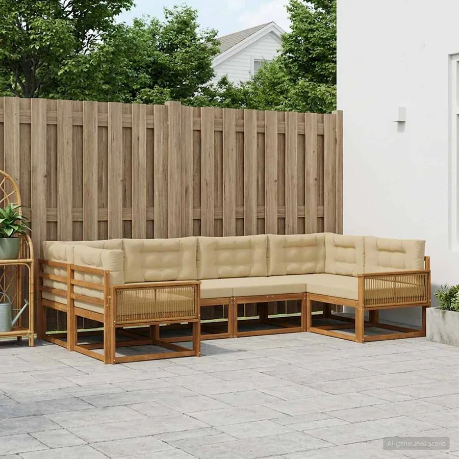 Ensemble de canapés d'extérieur 7 pcs Naturel et Beige