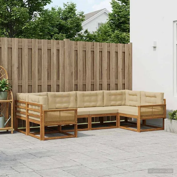 Ensemble de canapés d'extérieur 7 pcs Naturel et Beige