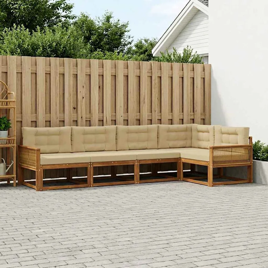 Ensemble de canapés d'extérieur 5 pcs Naturel et Beige