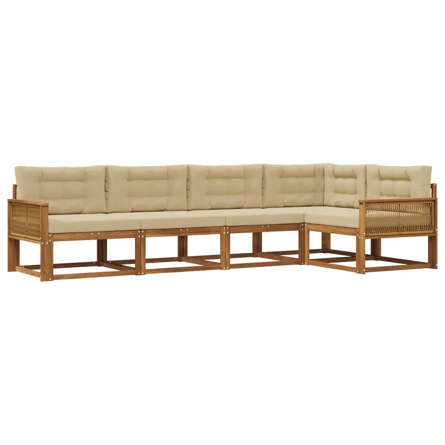 Ensemble de canapés d'extérieur 5 pcs Naturel et Beige - 2