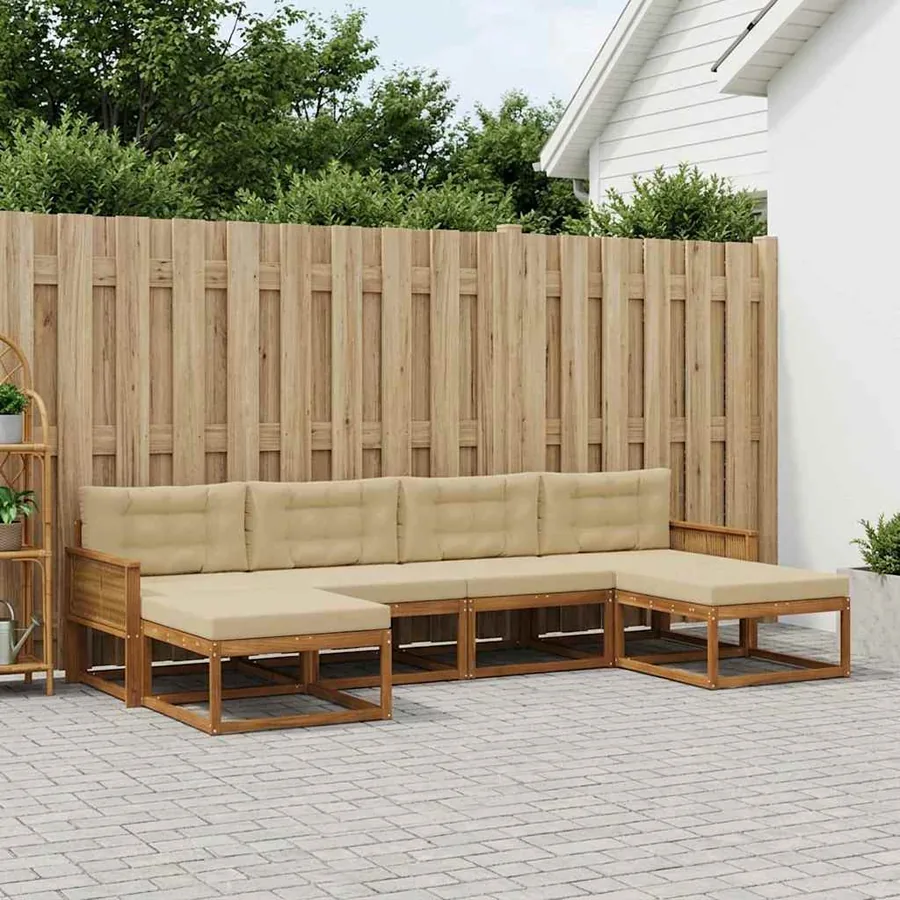 Ensemble de canapés d'extérieur 6 pcs Naturel et Beige