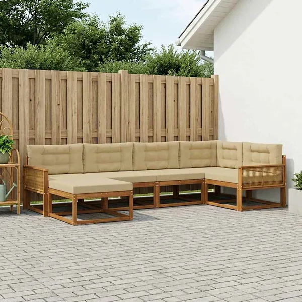 Ensemble de canapés d'extérieur 6 pcs Naturel et Beige