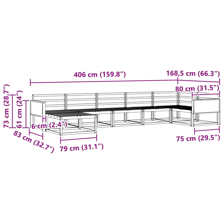 Ensemble de canapés d'extérieur 7 pcs Naturel - 9