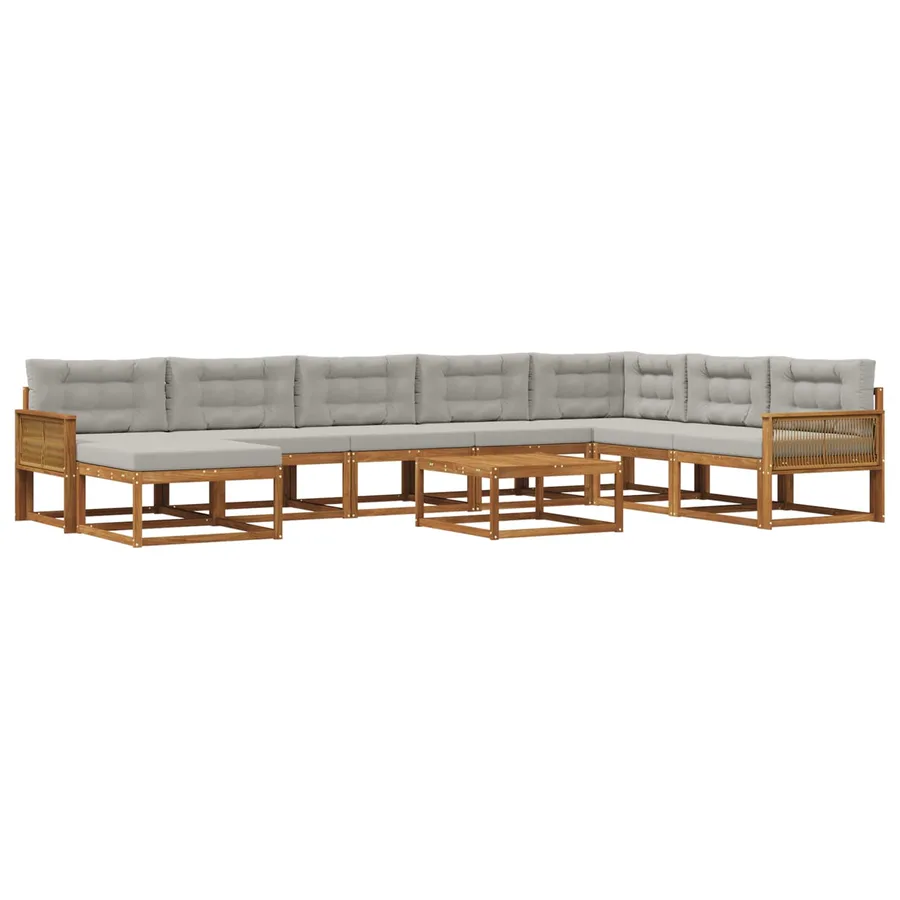 Ensemble de canapés d'extérieur 9 pcs Naturel et gris clair - 2