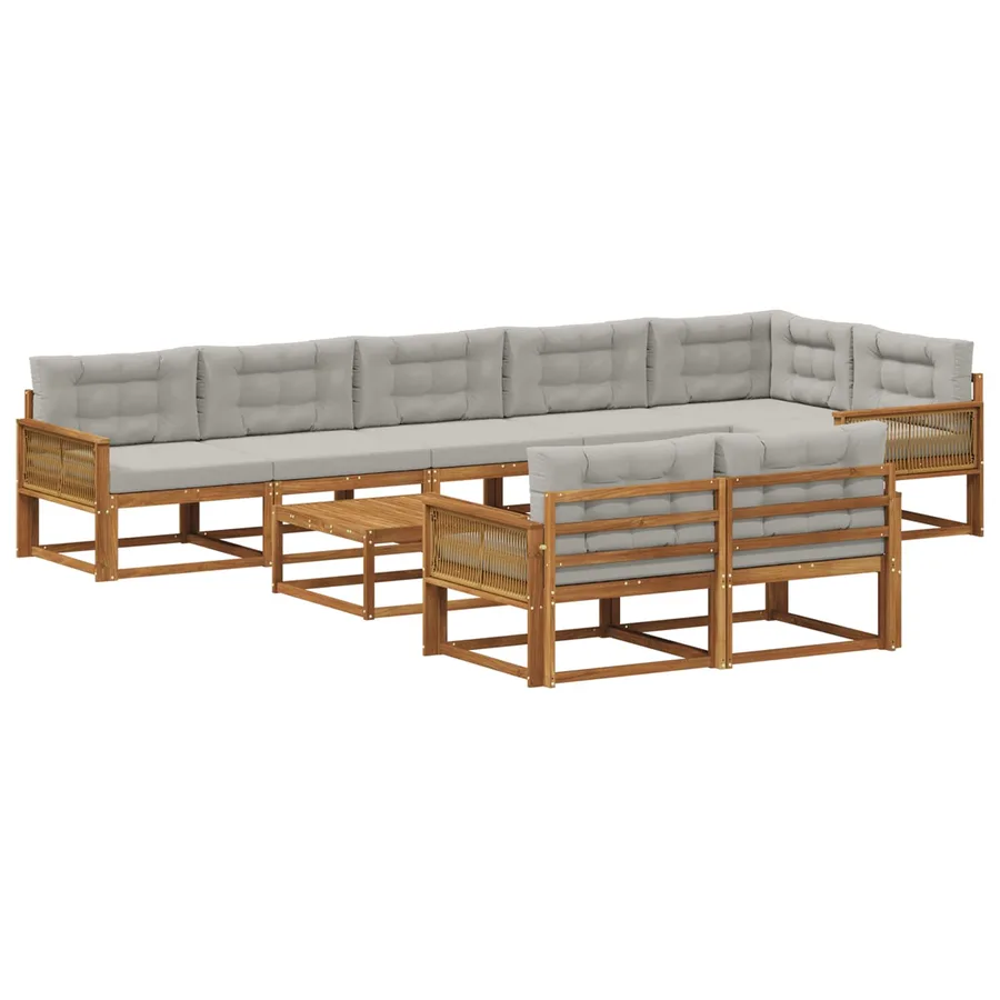 Ensemble de canapés d'extérieur 9 pcs Naturel et Gris clair - 2