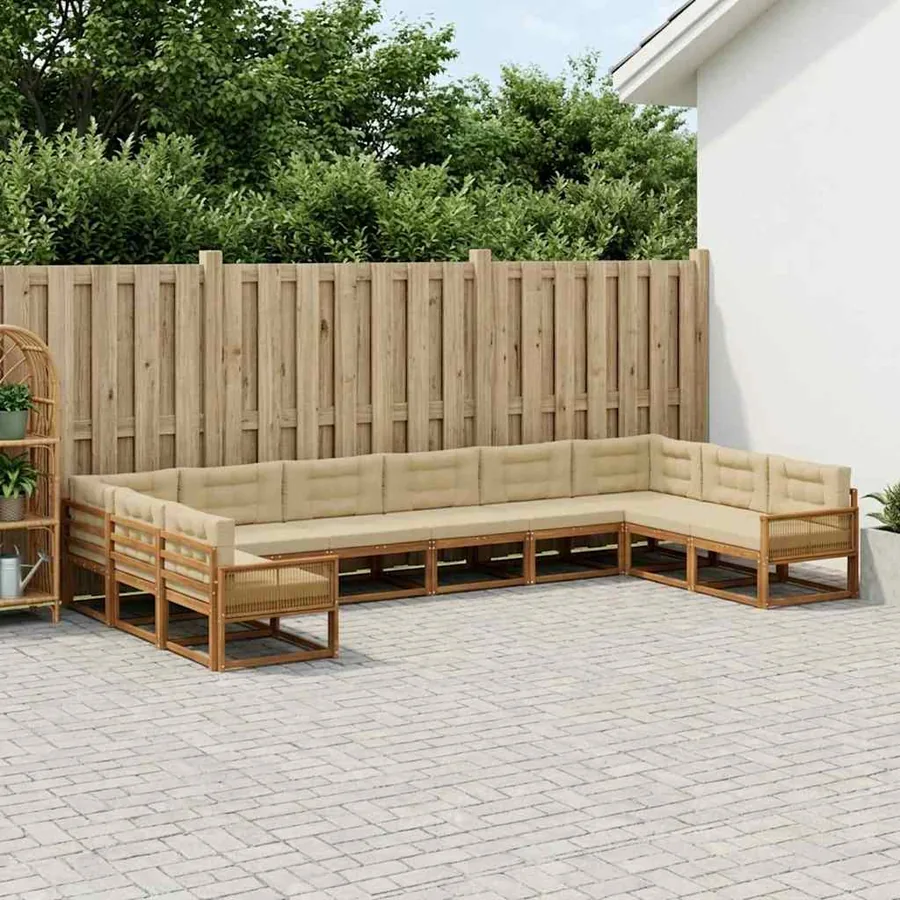Ensemble de canapés d'extérieur 10 pcs Naturel et Beige