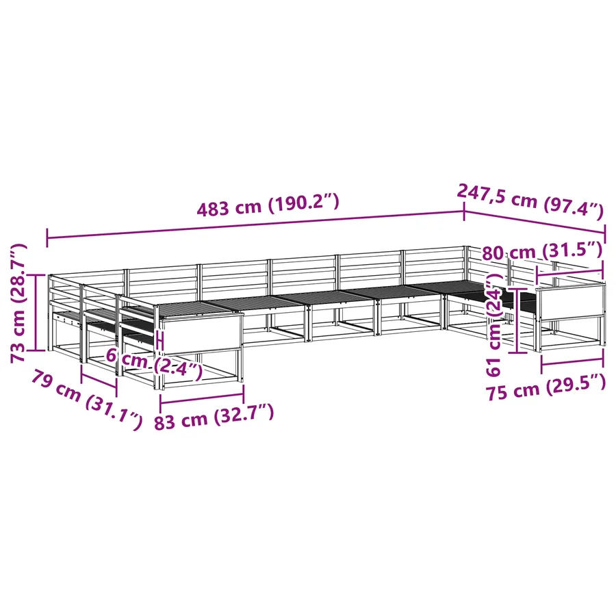 Ensemble de canapés d'extérieur 10 pcs Naturel - 7