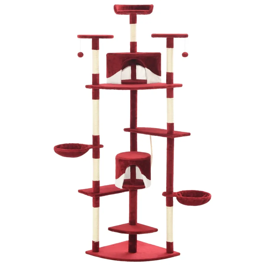 Arbre à chat avec griffoirs en sisal 203 cm Rouge et Blanc - 2