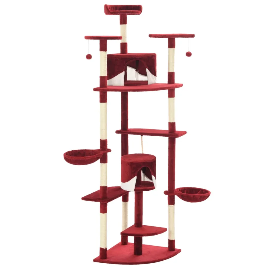 Arbre à chat avec griffoirs en sisal 203 cm Rouge et Blanc - 3