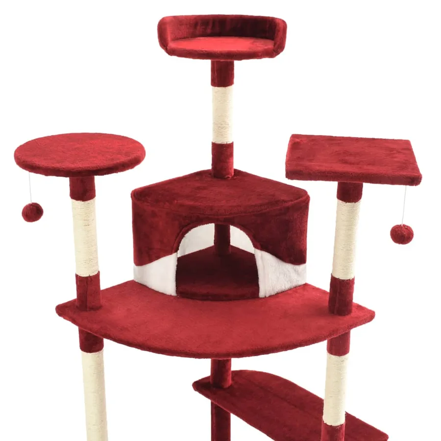 Arbre à chat avec griffoirs en sisal 203 cm Rouge et Blanc - 4