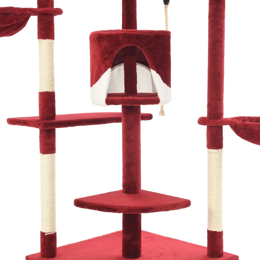 Arbre à chat avec griffoirs en sisal 203 cm Rouge et Blanc - 5