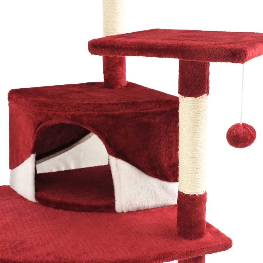 Arbre à chat avec griffoirs en sisal 203 cm Rouge et Blanc - 6