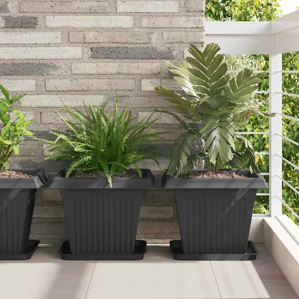 Pot de Fleurs Carré 6 pcs Noir 38 x 38 x 30 cm Plastique