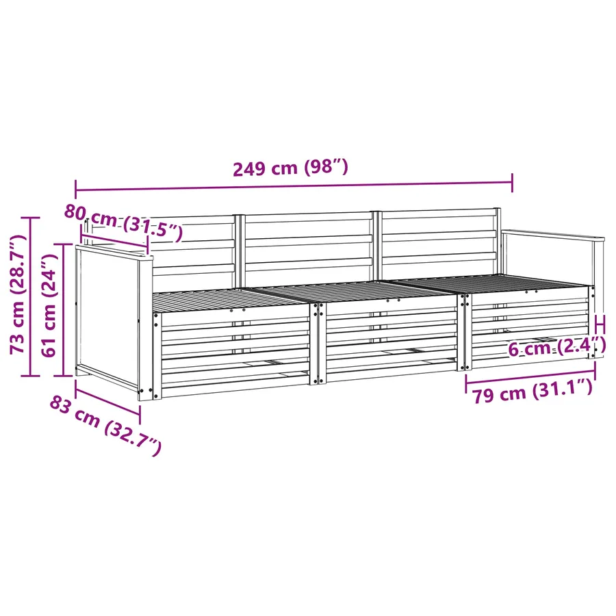 Ensemble de canapés d'extérieur 3 pcs Naturel - 5