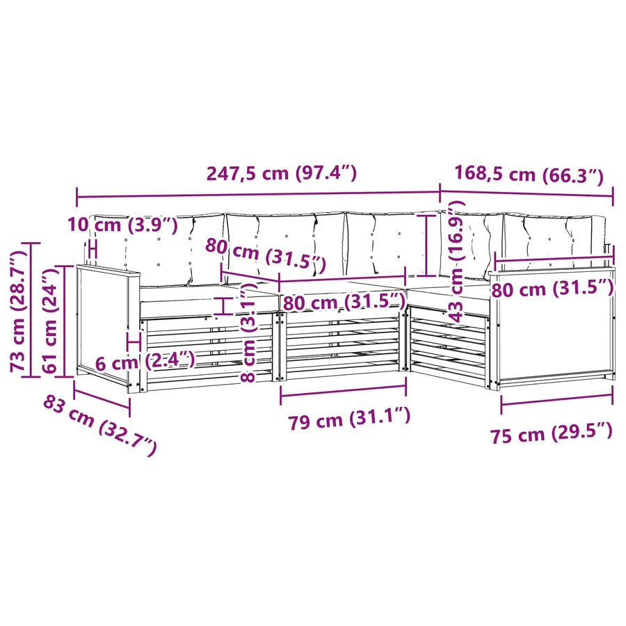 Ensemble de canapés d'extérieur 4 pcs Naturel et Beige - 7
