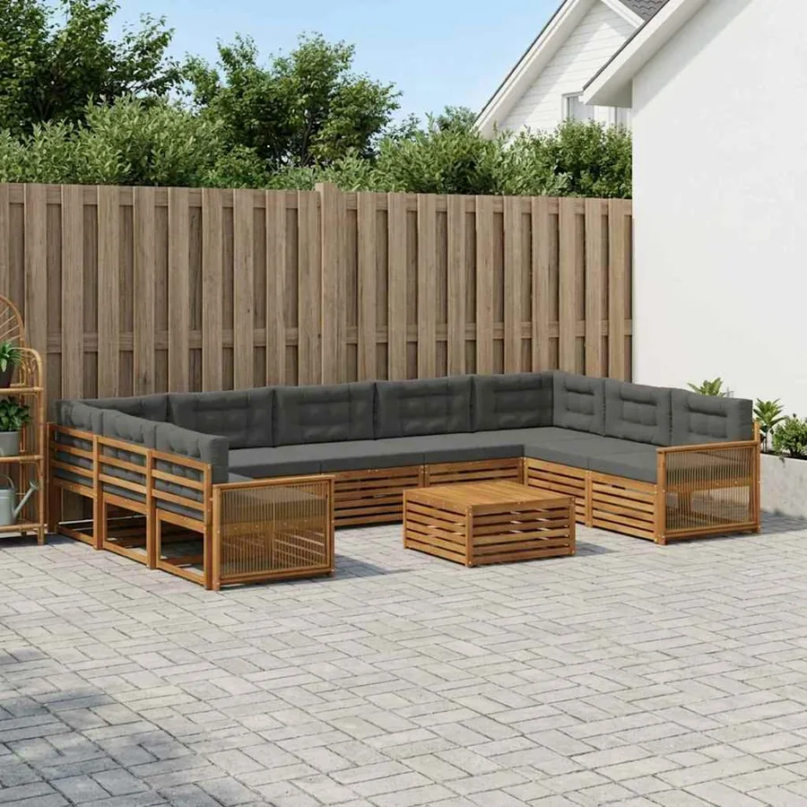 Ensemble de canapés d'extérieur 10 pcs Naturel et Anthracite