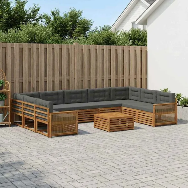 Ensemble de canapés d'extérieur 10 pcs Naturel et Anthracite
