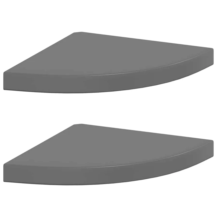 Étagères d'angle flottantes 2pcs gris brillant 35x35x3,8 cm MDF - 2
