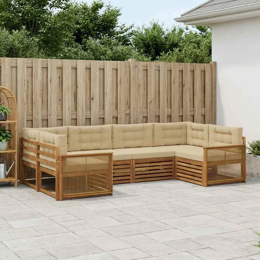 Ensemble de canapés d'extérieur 6 pcs Naturel et Beige