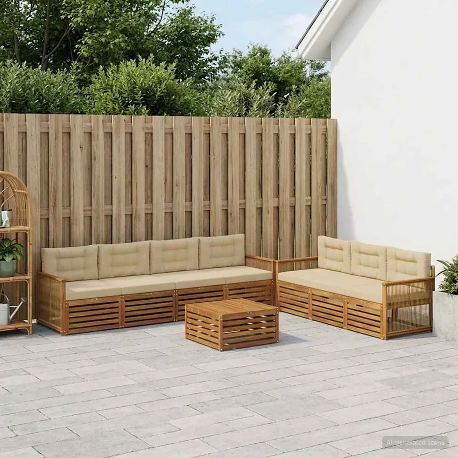 Ensemble de canapés d'extérieur 8 pcs Naturel et Beige