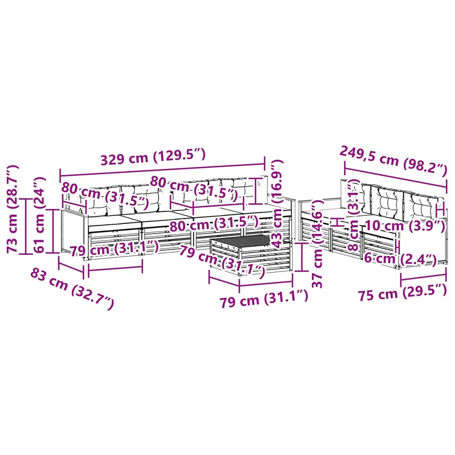 Ensemble de canapés d'extérieur 8 pcs Naturel et Beige - 7
