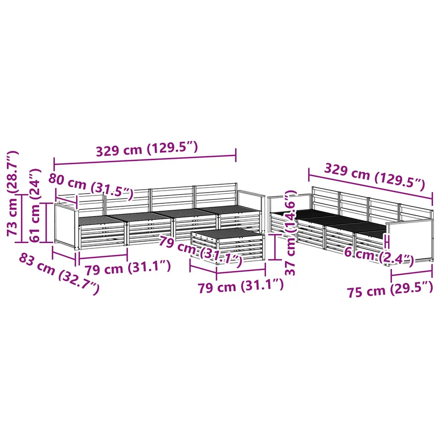 Ensemble de canapés d'extérieur 9 pcs Naturel - 8