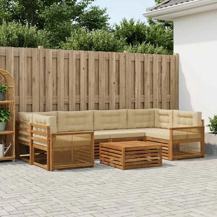 Ensemble de canapés d'extérieur 7 pcs Naturel et Beige